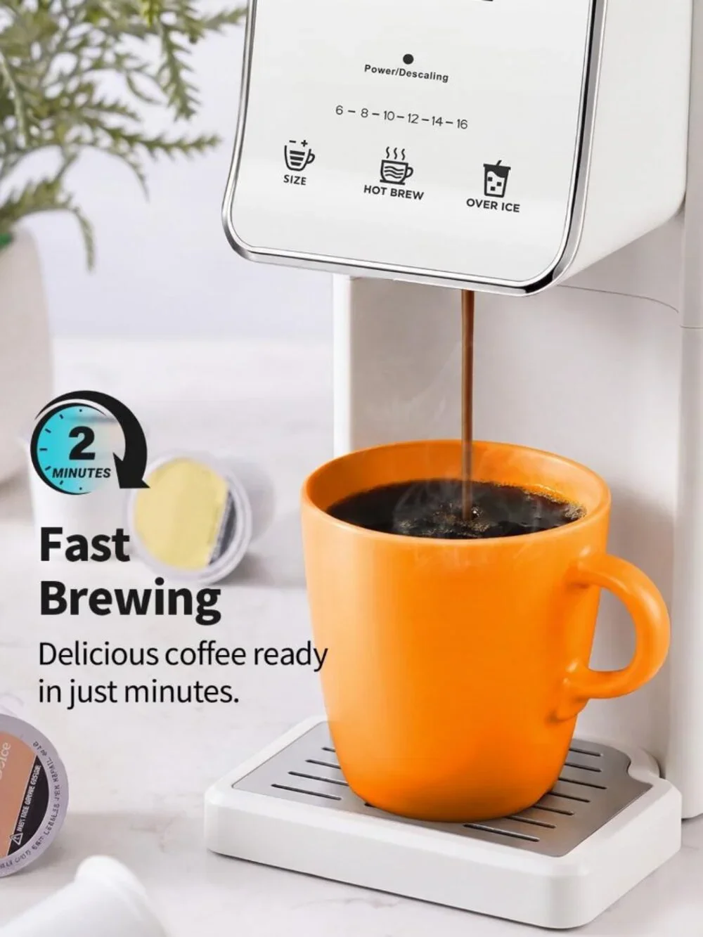 Single Serve Coffee Maker for K Cups & Ground Coffee, Hot & Iced Brew, White